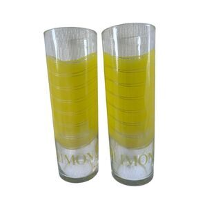 Set of 2 Bacardi Limon Rum Tall Cocktail Collins Glasses Vibrant Yellow